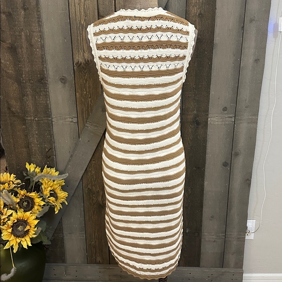 Veronica Beard Templeton Cream & Tan Sleeveless Stripe Knit Dress | Size Small - Picture 9 of 15